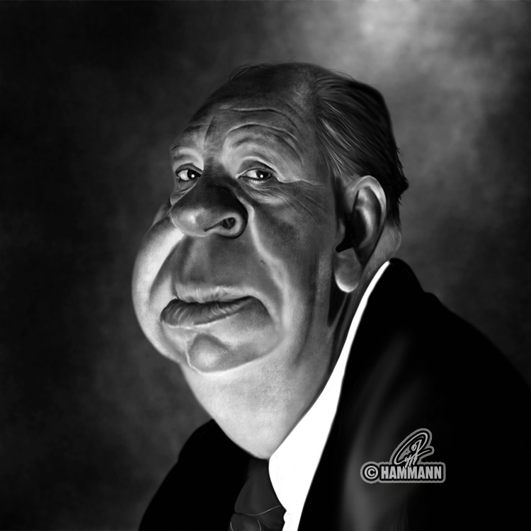 Karikatur Alfred Hitchcock – digitale Malerei/caricature of Alfred Hitchcock – digital painting