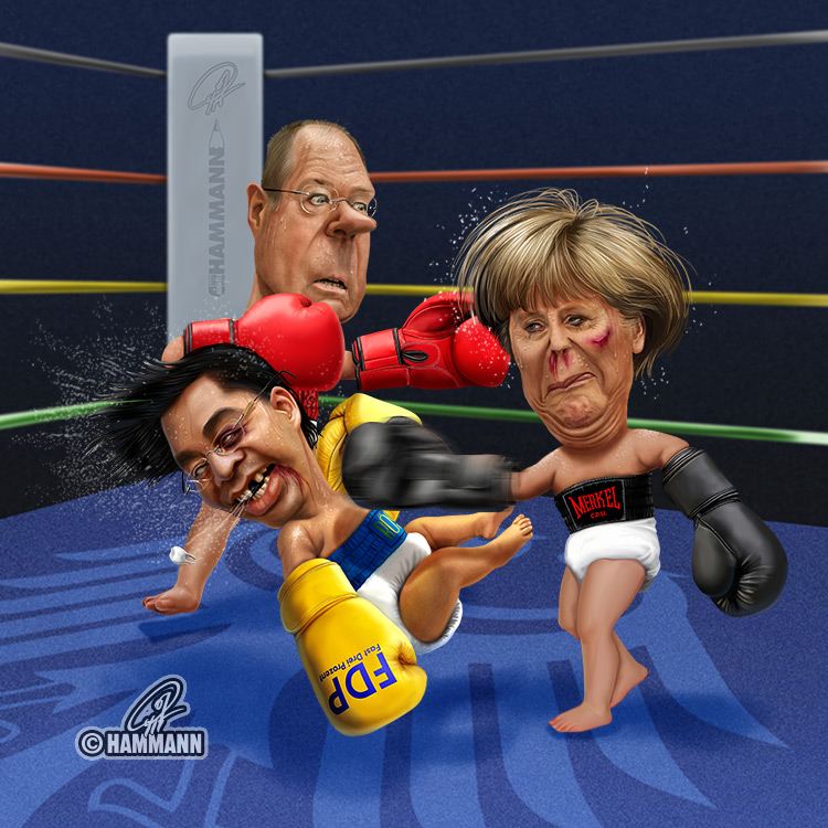 Karikatur Angela Merkel, Peer Steinbrueck, Philipp Roesler – digitale Malerei/caricature of Angela Merkel, Peer Steinbrueck, Philipp Roesler – digital painting