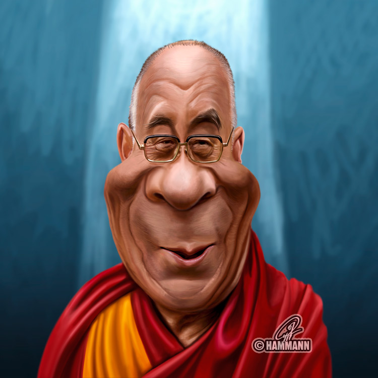 Karikatur Dalai Lama (Tenzin Gyatso) – digitale Malerei/caricature of Dalai Lama (Tenzin Gyatso) – digital painting