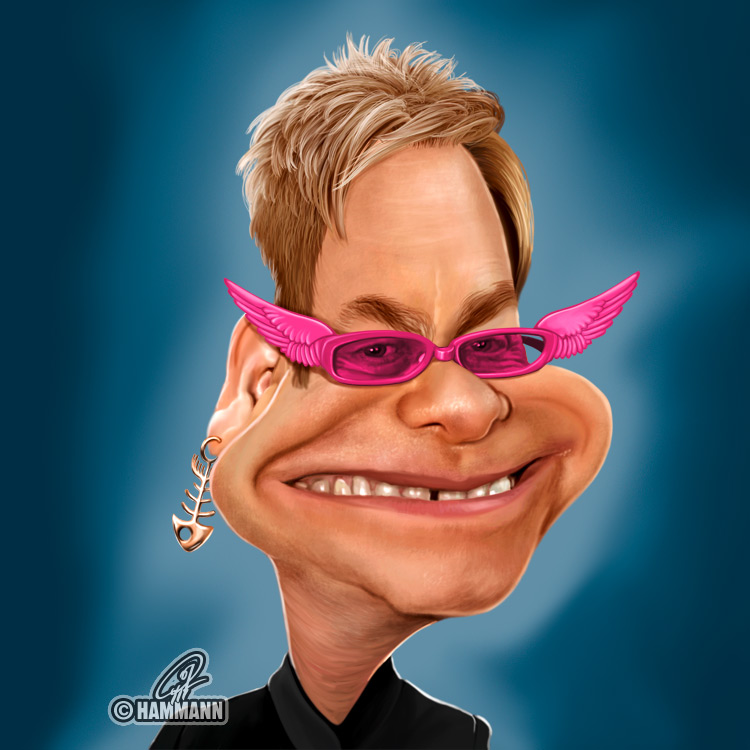 Karikatur Elton John – digitale Malerei/caricature of Elton John – digital painting