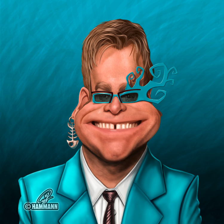 Karikatur Elton John – digitale Malerei/caricature of Elton John – digital painting