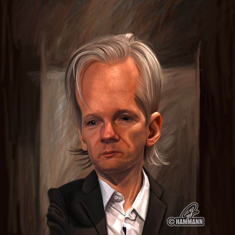Karikatur Julian Assange – digitale Malerei/caricature of Julian Assange – digital painting