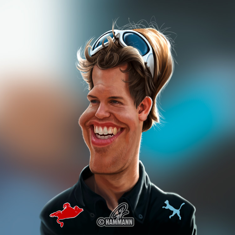 Karikatur Sebastian Vettel – digitale Malerei/caricature of Sebastian Vettel – digital painting