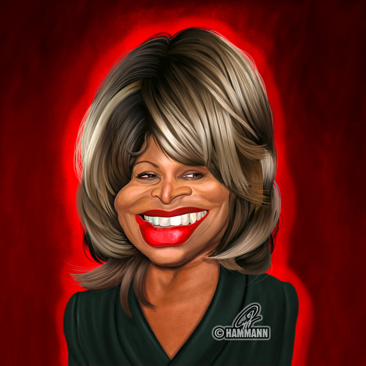 Karikatur Tina Turner – digitale Malerei/caricature of Tina Turner – digital painting