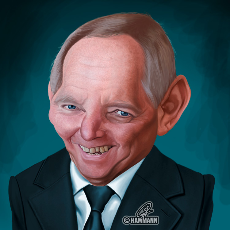 Karikatur Wolfgang Schäuble – digitale Malerei/caricature of Wolfgang Schäuble – digital painting