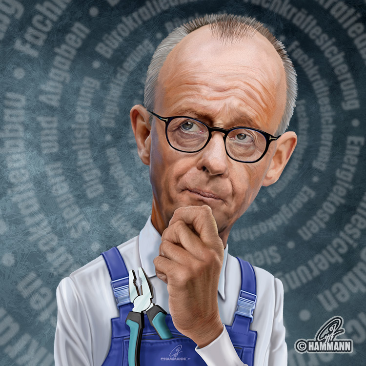 Friedrich_Merz_2025-03 Karikatur Friedrich Merz – digitale Malerei für Handwerkskammer Dortmund /caricature of Friedrich Merz – digital painting
